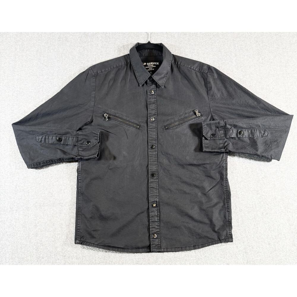 Lip Service Shirt Mens Medium Black Punk Snap Button Zip Pockets Long Sleeve